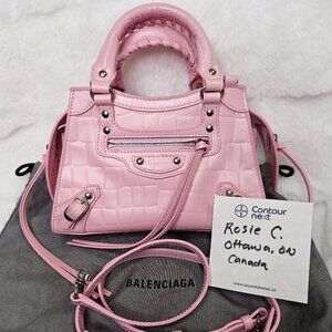 Authentic Balenciaga Nano Neo City Croc Embossed Leather in Pink